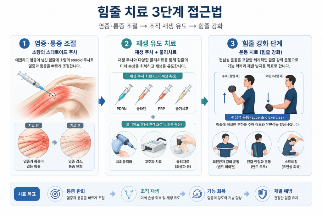 건병증 힘줄 치료의 단계적 접근